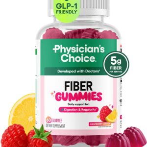 Physician's CHOICE Fiber Gummies for GLP-1 Support - No Sugar Added & Vegan - Raspberry Lemon - Natural Chicory Root Pre
