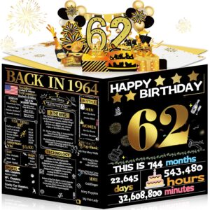 Joycard 62nd Birthday Card for Women Men, 3D Pop Up Happy Birthday Gift for Mother Dad, Funny 62 Year Old Birthday Decor