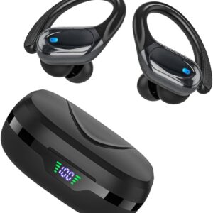 HAOYUYAN Sports Bluetooth Headphones, 80Hrs Playtime Wireless Earbuds with LED Power Display, Noise Canceling Headset Ea