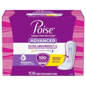 Poise Advanced Ultimate Absorbency Incontinence and Postpartum Long Pads, 108-Count