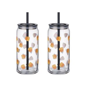 Way to Celebrate Halloween Candy Corn Glass Can Sipper Tumblers, 20 oz, 2-Pack